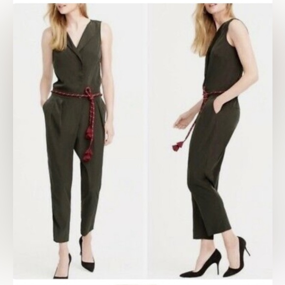 J crew army green trench sleeveless jumpsuit size 0 - Picture 1 of 8